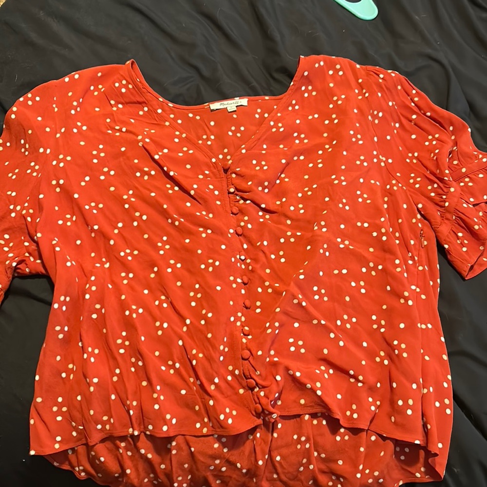 Madewell blouse. Red and white polkdadot